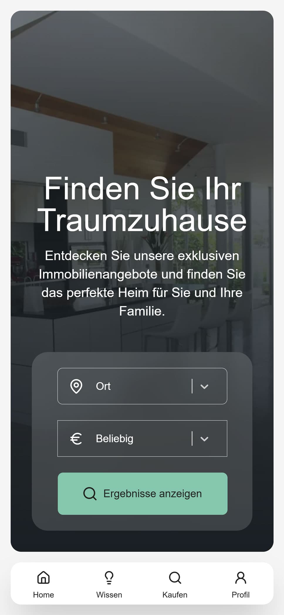 Screenshot von HomeFinder Webseite